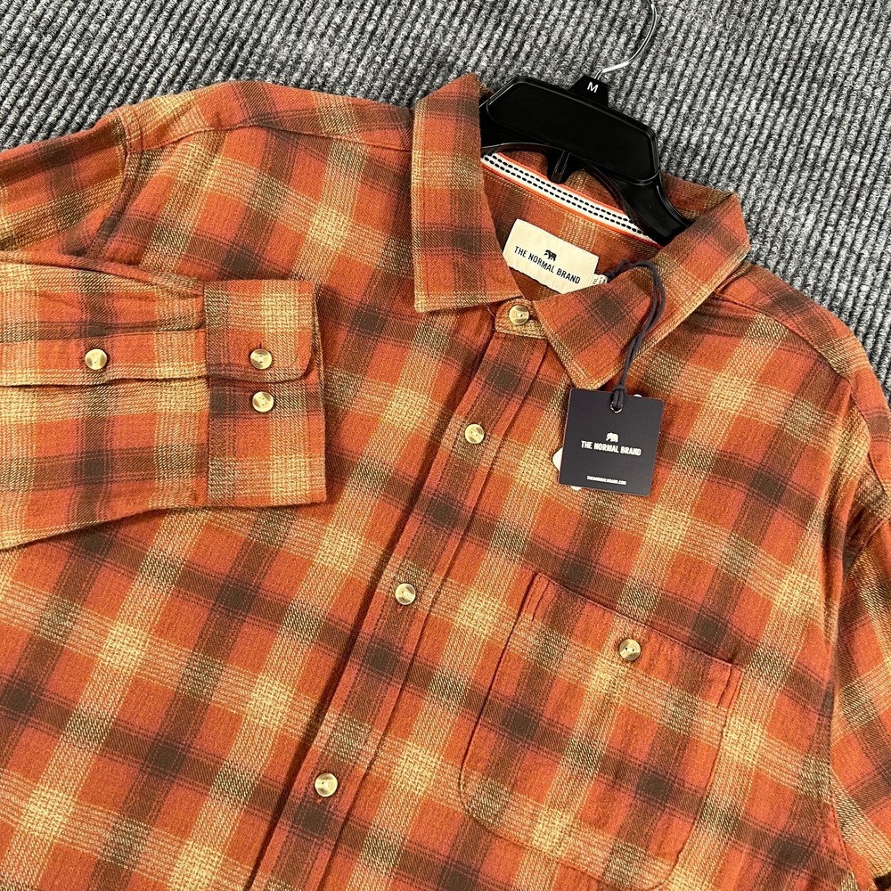 The Normal Brand Flannel Shirt Mens 2XL XXL‎ Brown Plaid Long Sleeve Button New